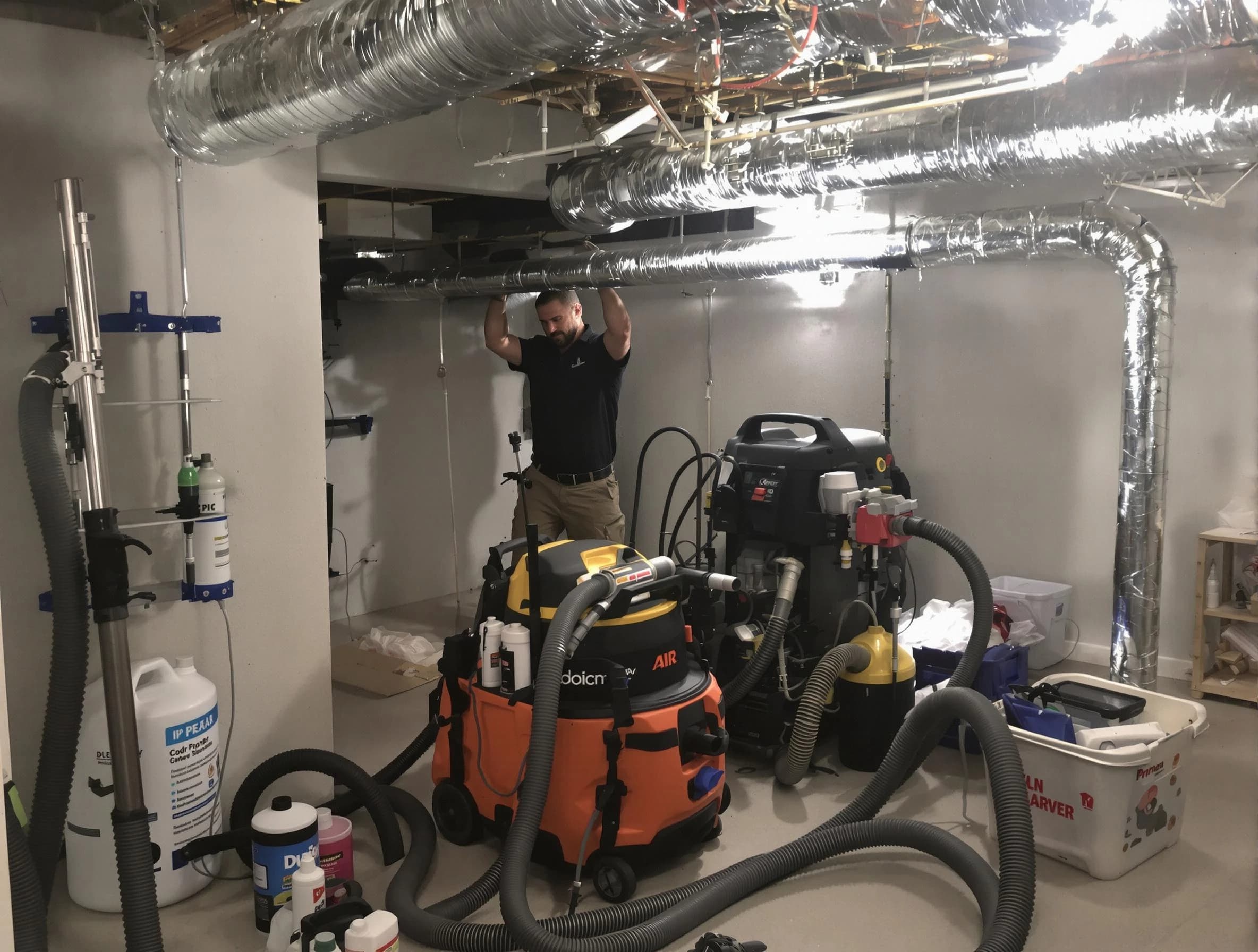 Yukon Air Duct Cleaning specialist performing professional mold removal from air ducts using safety equipment in Yukon