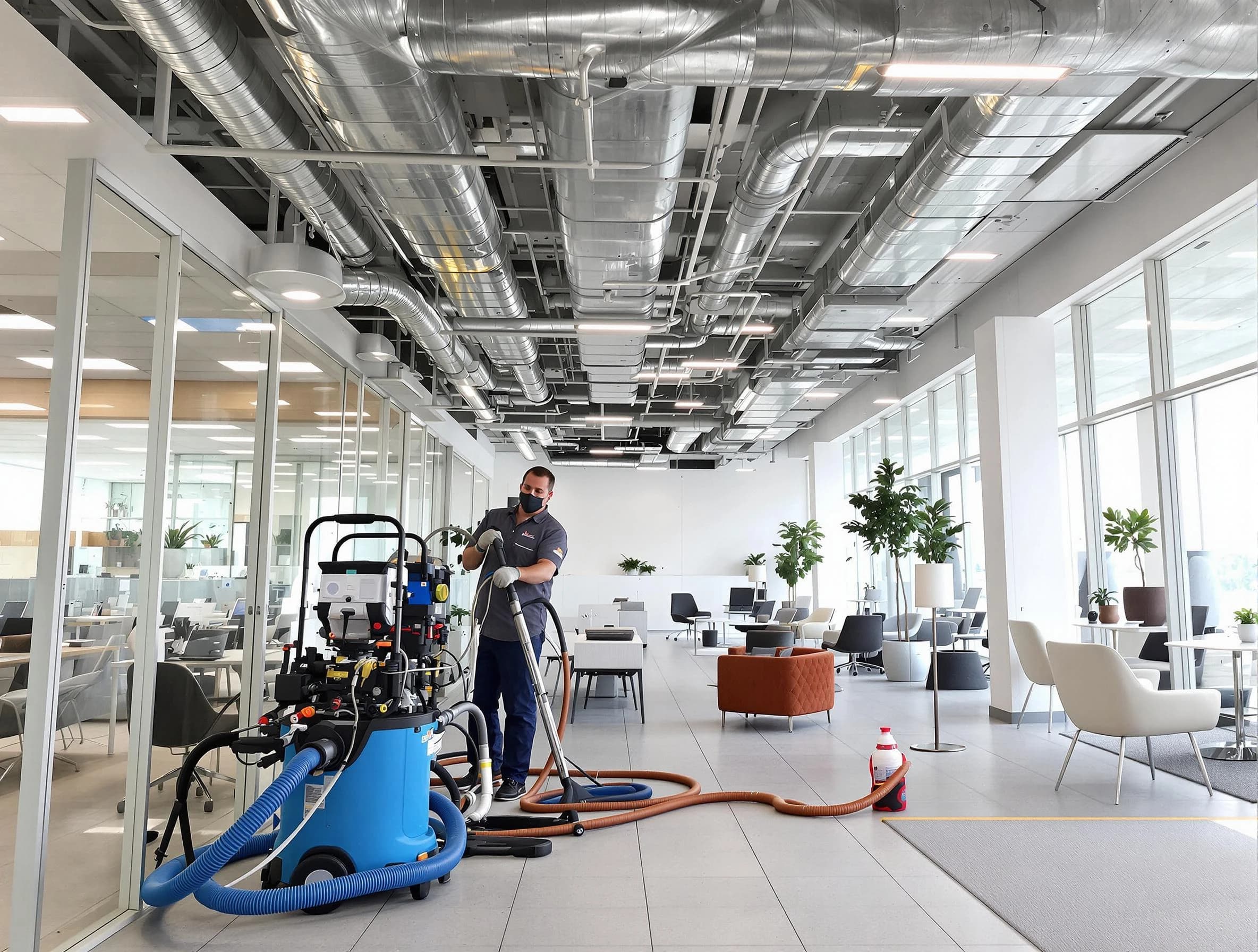 Yukon Air Duct Cleaning team conducting comprehensive commercial duct cleaning at a business location in Yukon