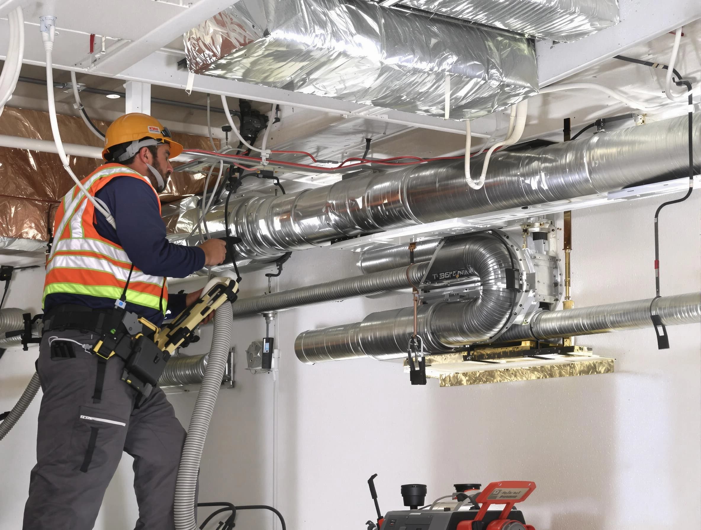 Yukon Air Duct Cleaning technician performing precision vacuum insulation removal in a residential property in Yukon