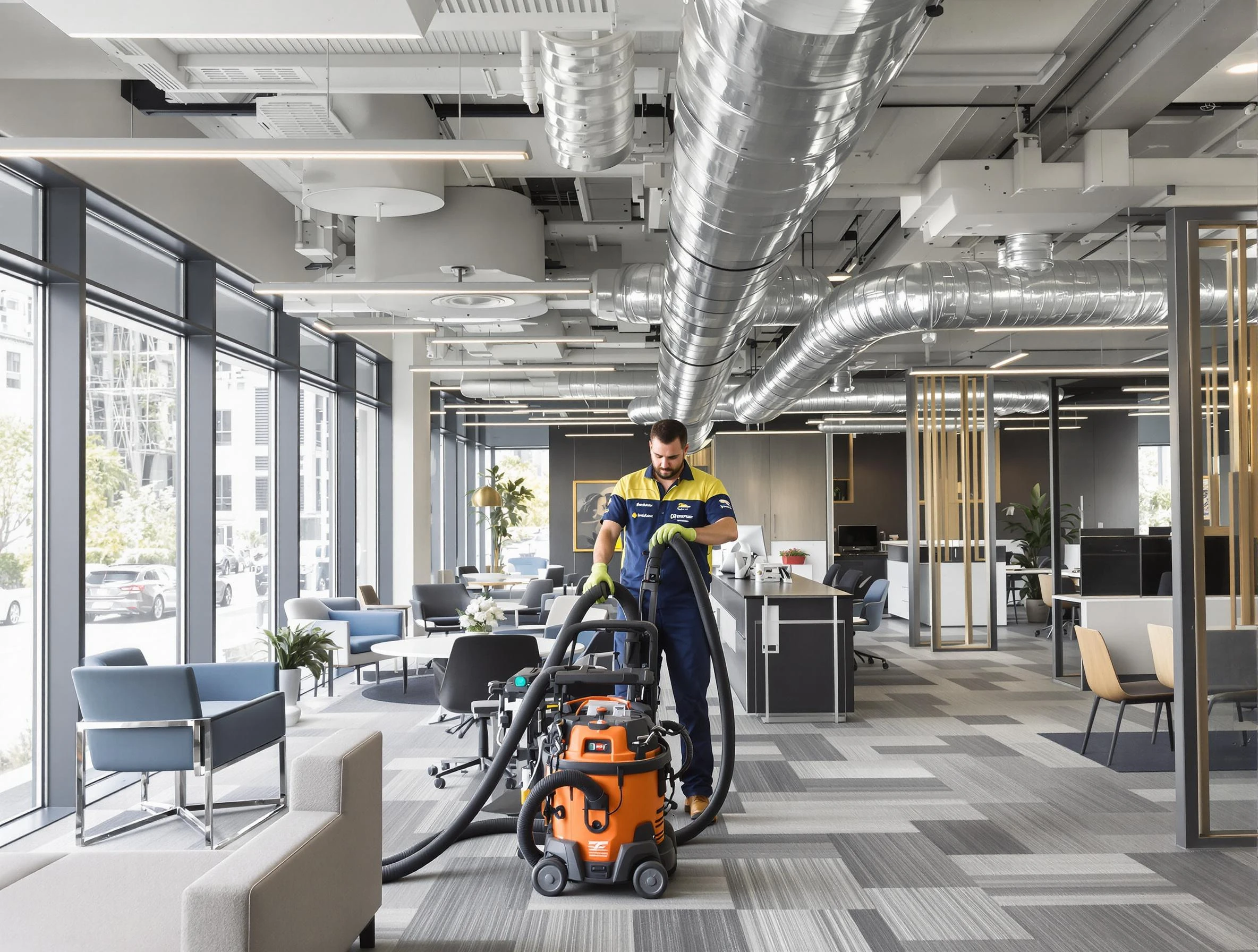 Yukon Air Duct Cleaning team performing thorough commercial duct cleaning at a Yukon business center